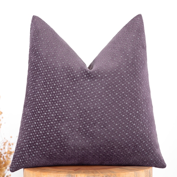 Housse de coussin à pois violets, taie d'oreiller texturée, tissu épais et doux • Housse de coussin décorative, lavable, durable || Taille personnalisée