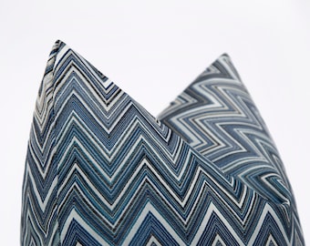Blue Chevron Pillow Cover, Geometric Woven Euro Sham, Custom Size