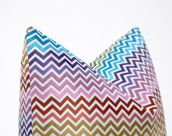 Rainbow Chevron Pillow Cover, Colorful Euro Sham, Chevron Throw Pillow, Zigzag Woven Textured Fabric, Luxury Designer Pillow, Custom Size