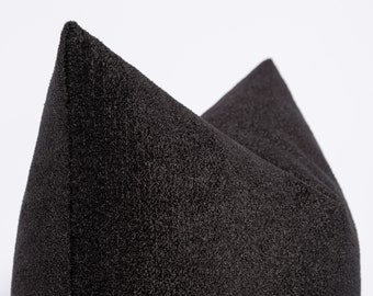 Black Boucle Pillow Cover, Textured Woven Euro Sham (Custom Size)
