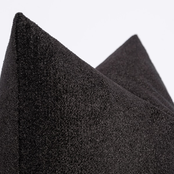 Black Boucle Pillow Cover, Black Boucle Euro Sham, Textured Soft Black Cushion Cover, Black Boucle Boho Throw Pillow, Custom Size