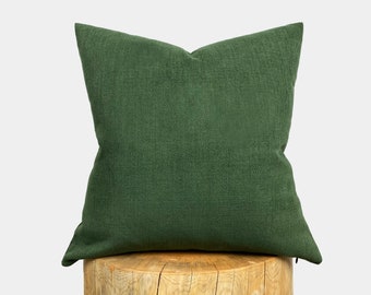 Green Linen Pillow Cover, Green Euro Sham, Forest Green Throw Pillow, Solid Green Cushion Cover, Linen Woven Fabric, Custom Size