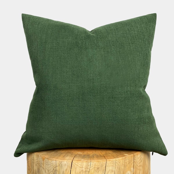 Green Linen Pillow Cover, Green Euro Sham, Forest Green Throw Pillow, Solid Green Cushion Cover, Linen Woven Fabric, Custom Size