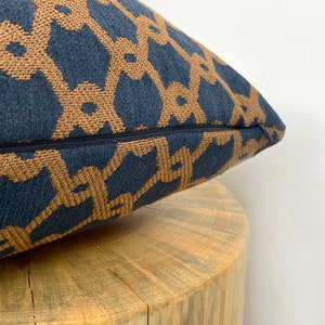 Navy Blue and Tan Geometric Pillow Cover – Modern Thick Woven Fabric Cushion for Sofa, Bed or Living Room | 18x18, 20x20, Euro Sham