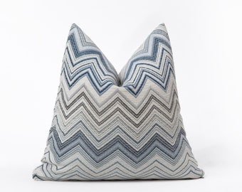 Indigo Chevron Pillow Cover, Textured Throw Pillow, Colorful Cushion, Zigzag Woven Textured Soft Fabric, Indigo Blue Euro Sham