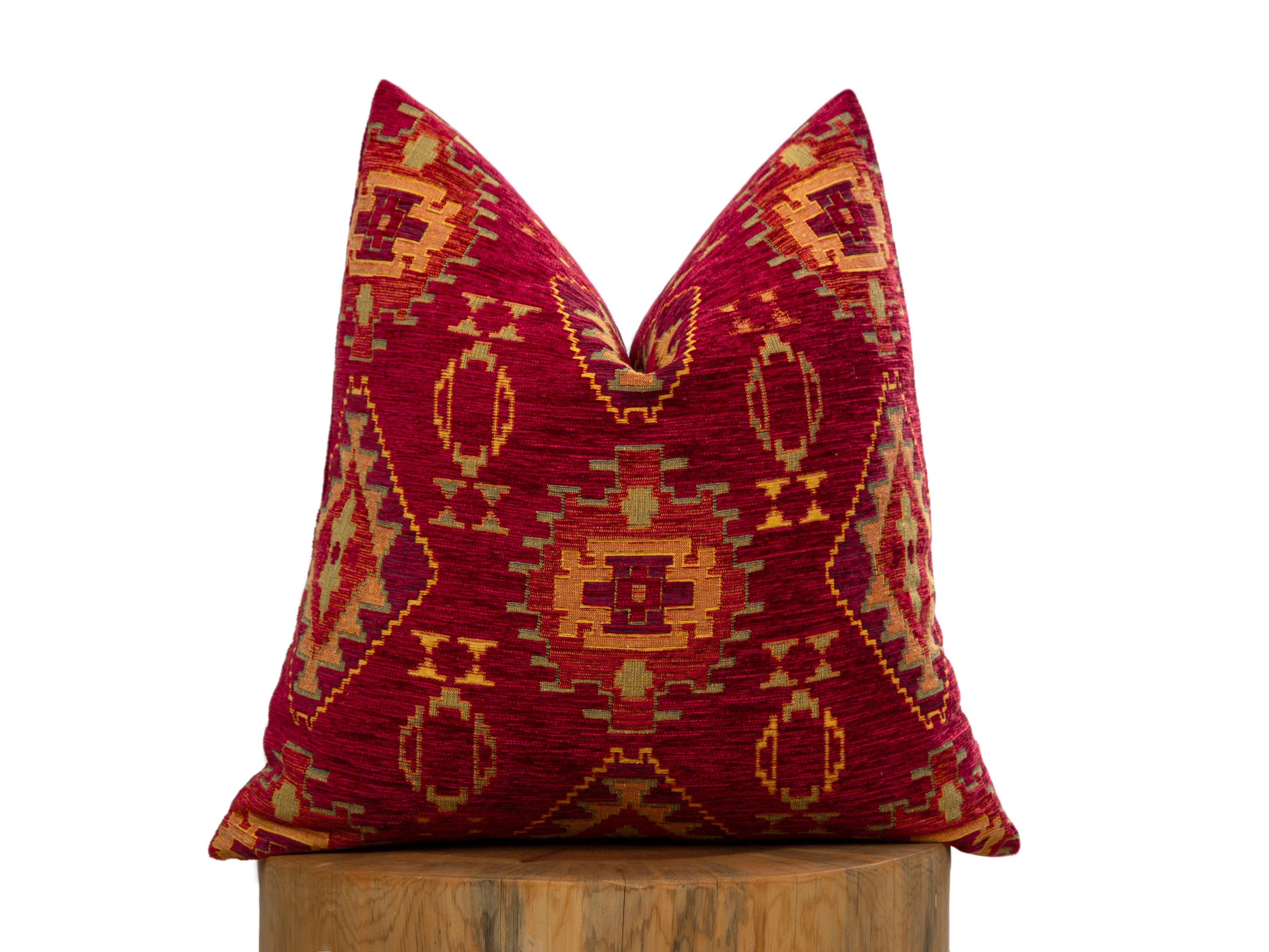 Red Kilim Pillow Cover, Geometric Turkish Throw Pillow, Red Kilim Euro Sham, Red Bohemian Kilim Pillow, Antique Kilim Pillow, Custom Size