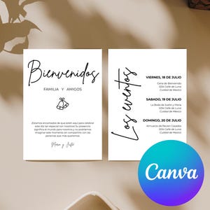 Minimalistische Hochzeitsevents Kartenvorlage Spanische Hochzeit Willkommenstasche Hinweis Hochzeitsevents Timeline Printable Moderner Hochzeitszeitplan Bearbeitbar