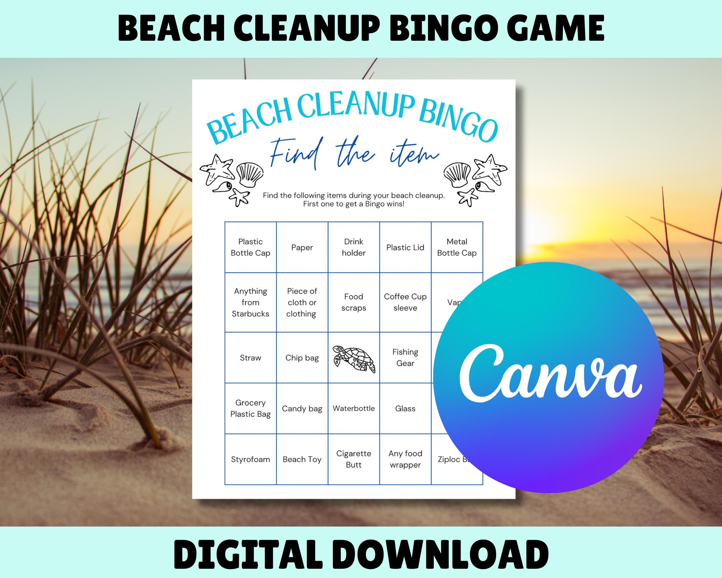 Beach Cleanup Bingo Game, Kids Scavenger Hunt (canva, Digital Download)