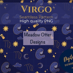 Virgo Seamless Pattern| Zodiac Digital Paper| Celestial Virgo PNG| Astrology Background | Star Sign Repeat Pattern for Sublimation