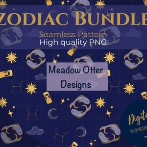 Zodiac Seamless Pattern Bundle 12 Celestial Star Sign Digital Papers Astrology Seamless PNGs Horoscope Pattern Set for Sublimation & Crafts