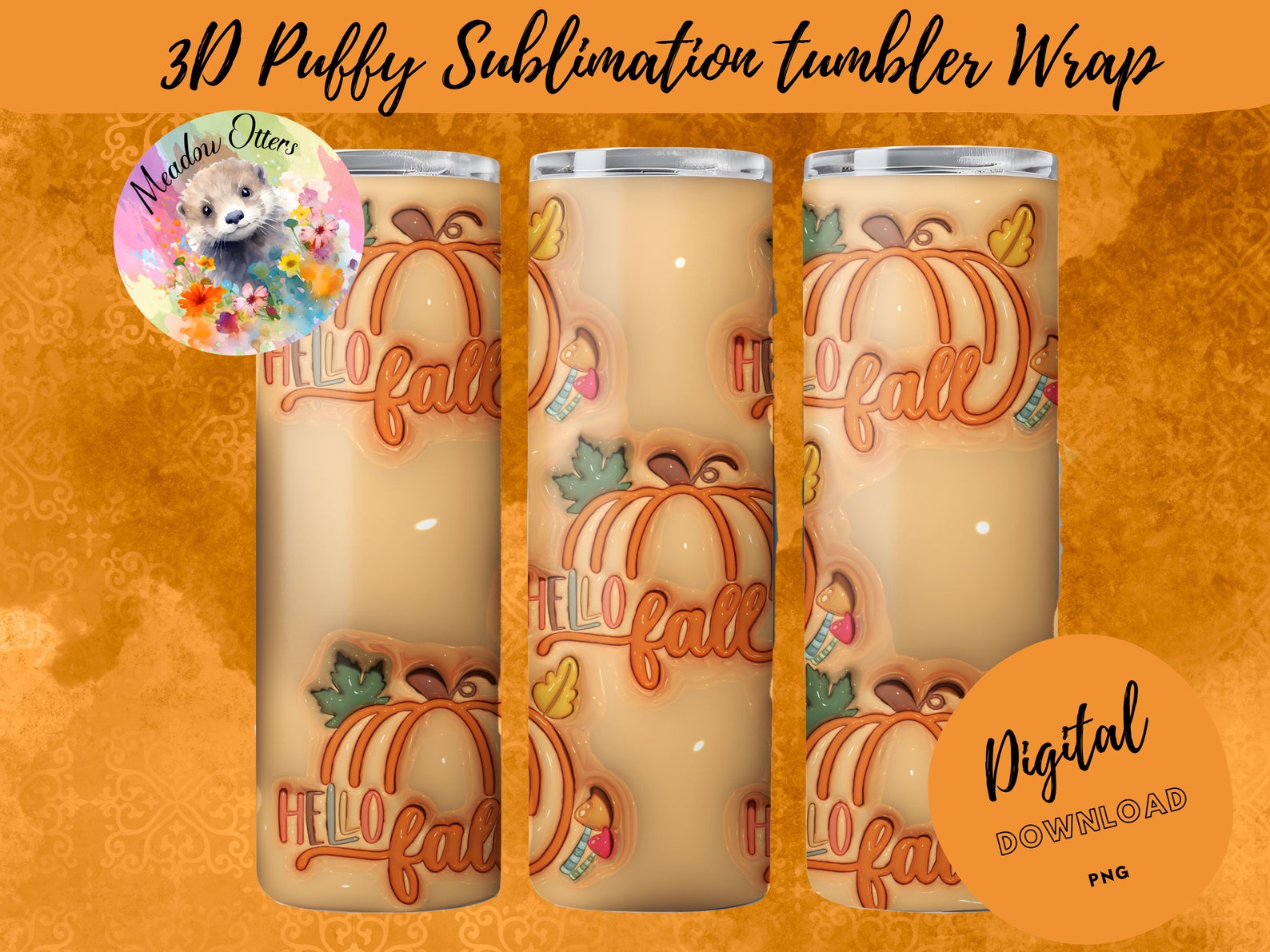 3D Puffy Inflated Autumn Fall Theme Tumbler Wrap for Sublimation ...