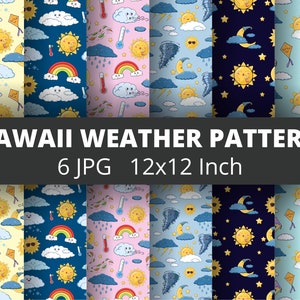 Kawaii Wetter Muster Bundle // Meteorology Tumbler Sublimation Designs // Sonne und Mond Digital Paper