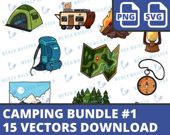 Camping SVG Bundle For Shirts // Camping PNG For Sublimation Files // Camper Clipart Commercial Use