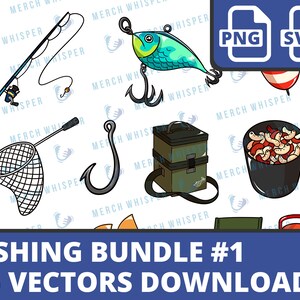 Fishing SVG Files For T-Shirt Designs // Angler PNG Bundle For Sublimation // Instant Download Fish Clip Art