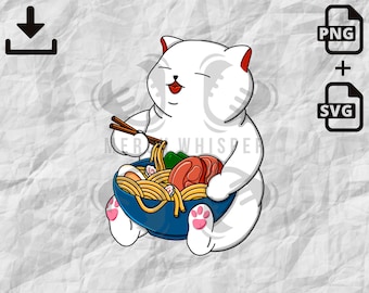 Ramen Katze SVG, Japanische Food Clipart, Tier PNG, Kawaii Kätzchen Malerei, kommerzielle Nutzung Lizenz, Cricut Designs für Shirt, Sofortiger Download