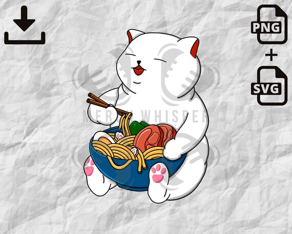 Ramen Cat SVG, Japanese Food Clipart, Animal PNG, Kawaii Kitten Painting, Commercial Use License, Cricut Designs For Shirt, Instant download