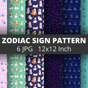 Zestaw wzorów znaków zodiaku // Sublimacja projektu kubka astrologicznego // Pliki bezszwowe horoskopu do druku