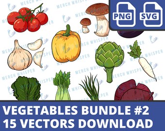 15 Vegetable Bundle SVG, Garden Party Invitation, Mushroom Sublimation Design, Healthy Food Sticker, Vegan Printable, Downloadable Art Print
