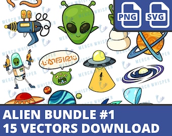 Alien SVG Bundle For Shirts // UFO PNG Sublimation Files // Extraterrestrial Clipart Commercial Use
