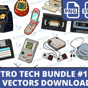 Retro Technology SVG Bundle For Shirts // 80s Electronics PNG Sublimation Files // Vintage Tech Clipart Commercial Use