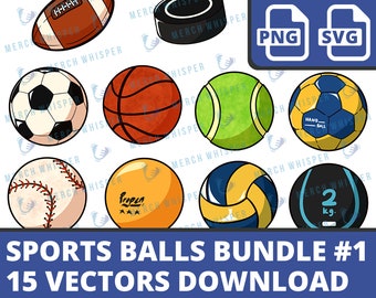 15 Sportbälle Clipart Bundle, Fussball Ball PNG Datei, Fussball Ball SVG, Volleyball Sublimation Shirt, Basketball Clip Art, Sofortiger Download