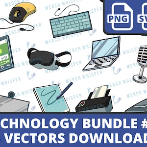 May include: A set of 15 technology-themed vector illustrations, including a computer mouse, keyboard, smartphone, VR headset, laptop, microphone, printer, tablet, and more. The illustrations are in a cartoon style and are perfect for use in digital products, websites, and social media.
