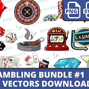 16 Casino SVG Files, Gambling PNG Digital Download, Poker Clipart Bundle, Roulette Wheel Image, Gamble Shirt Sublimation, Commercial Use