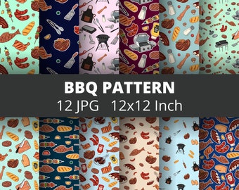 12 BBQ Tumbler Wrap Pattern, Barbeque Embroidery Design, Grilling Clipart Bundle, Grill Sublimation Designs Download, Commercial Use License