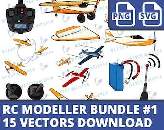 Paquete SVG de avión RC para camisas // Archivos de sublimación PNG de avión modelo // Uso comercial de imágenes prediseñadas piloto