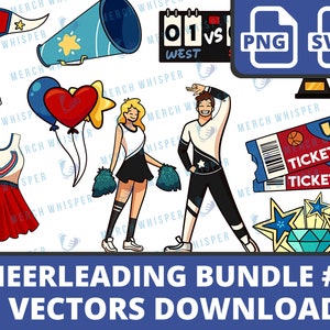 Cheerleader SVG Bundle For Shirts // Cheerleading PNG Sublimation Files // Cheer Clipart Commercial Use