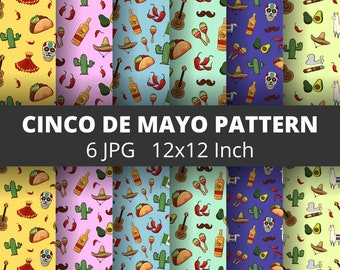 Paquete de patrones del Cinco de Mayo // Diseños de sublimación de vasos Sombrero // Papel digital Mexican Fiesta