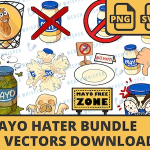 Mayo Hater SVG Bundle na koszulki // Pliki sublimacji majonezu PNG // Fast Food Clipart do użytku komercyjnego