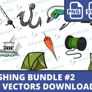 Fishing SVG Bundle For T-Shirt Designs // Angler PNG For Sublimation // Instant Download Fish Clipart