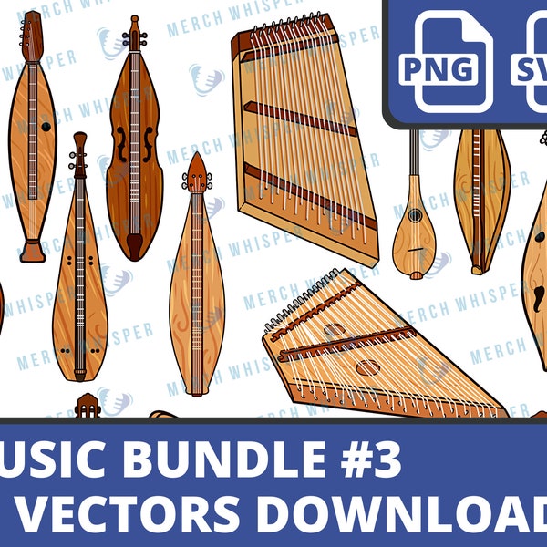 Instruments SVG Bundle For Shirts // Dulcimer PNG Sublimation Files // Music Clipart Commercial Use