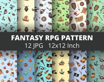 12 Fantasy Pattern JPG, Roleplay Dice Clipart, RPG Tabletop Tumbler, Medieval Clip Art Bundle, Pirates And Vikings Digital Papers Download
