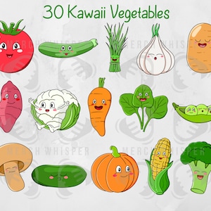 Kawaii Veggies SVG Bundle For Shirts // Cute Vegan PNG Sublimation Files // Vegetables Clipart Commercial Use