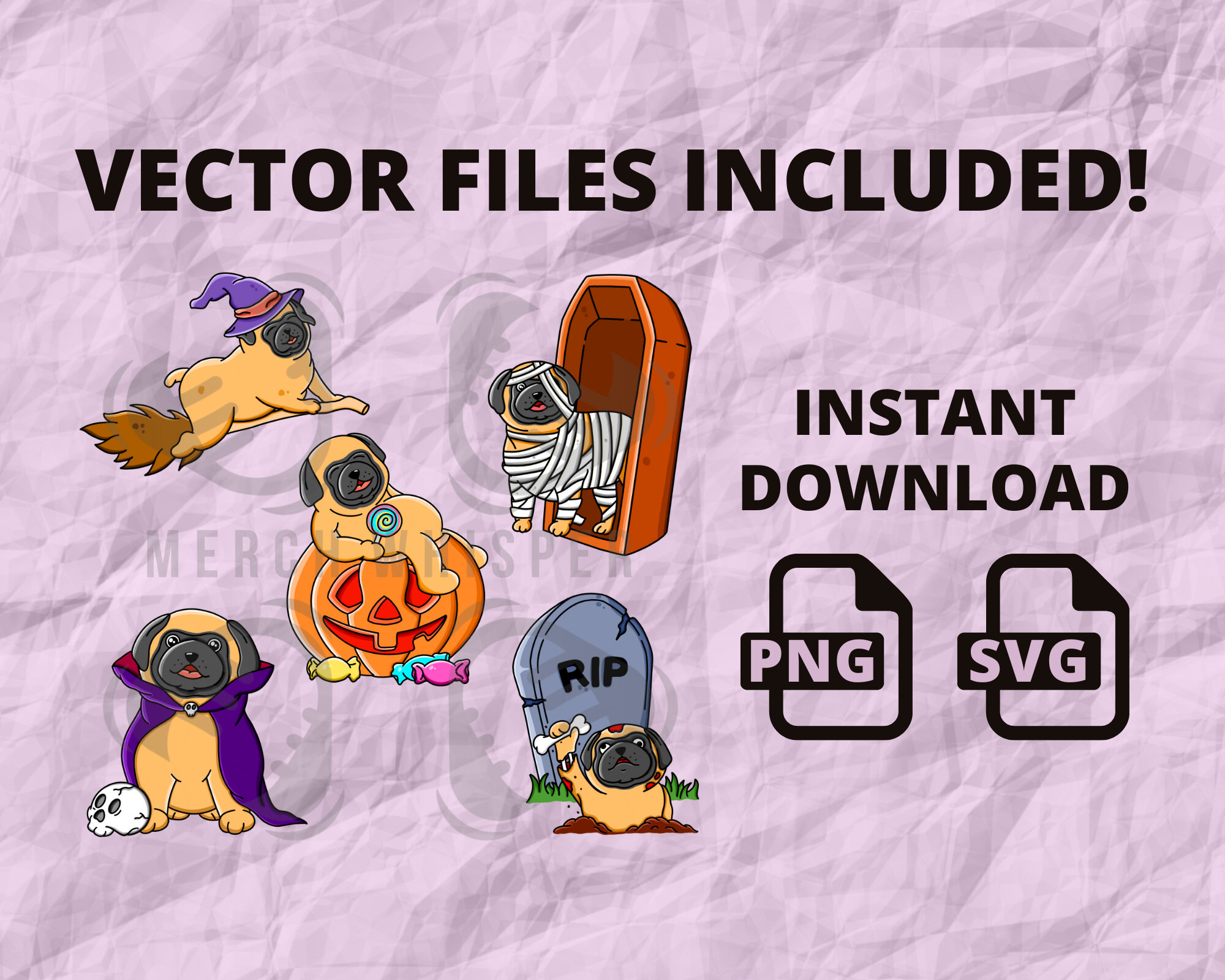 5 Halloween Dog SVG, Pug PNG for Sublimation, Pumpkin Printable, Puppy ...