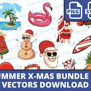 15 Weihnachten im Juli SVG, XMas Beach Party Printables, Surfen Santa Claus Clipart PNG, Hawaii Blume Embroidery Design, Instant Download