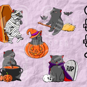 5 Halloween Cats SVG, Kawaii Kitten Painting, Fall Sublimation Transfers, Jack O Lantern Clip Art, Autumn Embroidery Design, Commercial Use