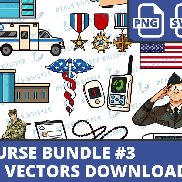 VA Nurse SVG Bundle For Shirts // Paramedic PNG Sublimation Files // Military Medic Clipart Commercial Use