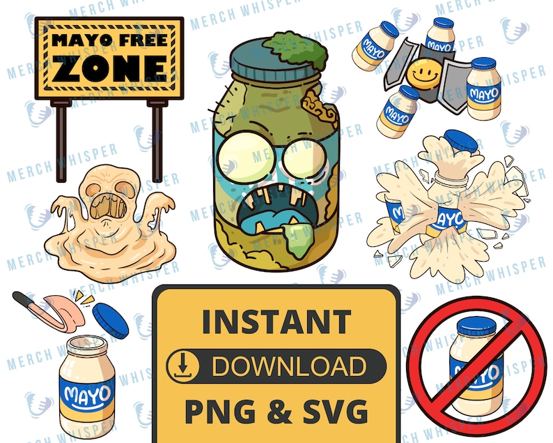 Exploding Mayo Mayo Hater SVG Bundle for Shirts // Mayonnaise PNG Sublimation Files ...