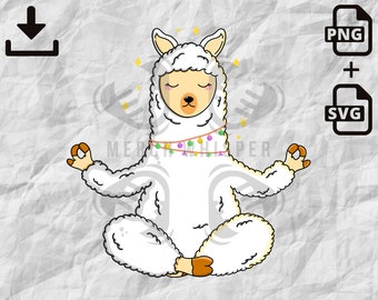 Meditierender Alpaka Svg, Lama Png Design, Namaste Wandkunst, Sublimation Designs Downloads für Shirts, Clipart kommerzielle Nutzung, druckbarer Vektor