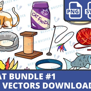 Cat SVG Bundle For Shirts // Kitten PNG Sublimation Files // Pet Toys Clipart Commercial Use