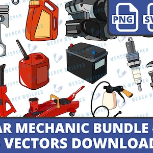 Op de afbeelding: Een set van 15 vectorillustraties van automonteursgereedschap, waaronder een moersleutel, een krik, een bougie, een jerrycan, een autoaccu, een zuiger en een fles olie. De illustraties zijn in cartoon-stijl en perfect voor gebruik in verschillende projecten.