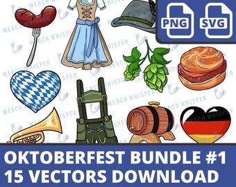 15 German Oktoberfest Clipart Bundle, Octoberfest SVG, Bavarian Dirndl Costume PNG, Lederhosen Sublimation Designs Downloads, Beer Day Shirt