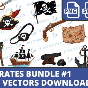 15 Pirate sVG Bundle, PNG Instant Download, kommerzielle Nutzung Clipart, Bilder für Shirts, druckbare Sticker für Cricut, Buccaneer Sublimation