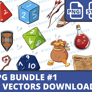 15 Juego de rol SVG Bundle, RPG Dice Set PNG, Tabletop Gaming Clipart, Dungeons Master Printable Clip Art Instant Download Sublimation