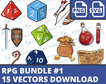 15 Roleplay Game SVG Bundle, RPG Dice Set PNG, Tabletop Gaming Clipart, Dungeons Master Printable Clip Art Instant Download Sublimation