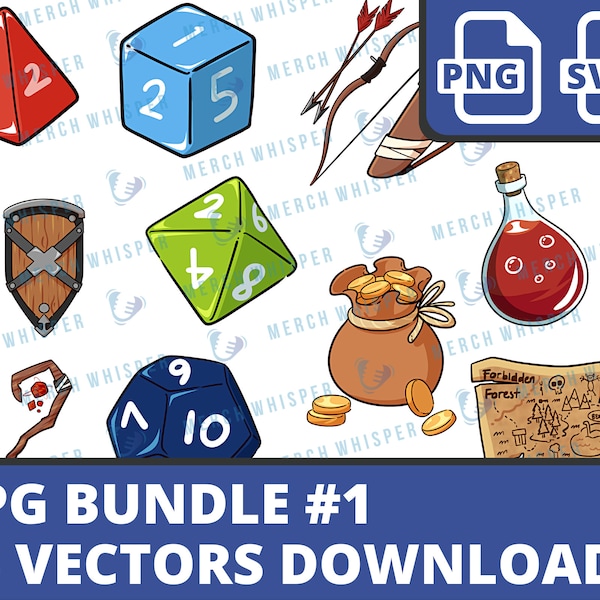 15 Roleplay Game SVG Bundle, RPG Dice Set PNG, Tabletop Gaming Clipart, Dungeons Master Printable Clip Art Instant Download Sublimation