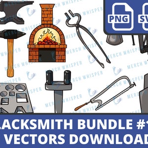 Puede incluir: Un conjunto de 15 ilustraciones vectoriales de herramientas de herrería, que incluyen un yunque, un martillo, tenazas, una fragua, una sierra y un tornillo de banco. Las ilustraciones son en blanco y negro y tienen un estilo de dibujos animados.